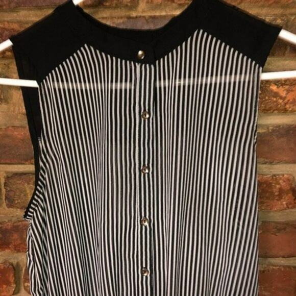 Bobeau Black & White Striped Half-Button High Low Tunic Top Women's Size Medium - Picture 2 of 7